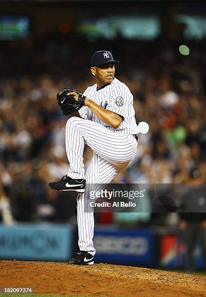 Mariano Rivera of the New York Yankees pitches against the Tampa Bay Rays in the ninth inning during their game on September 26, 2013 at Yankee...