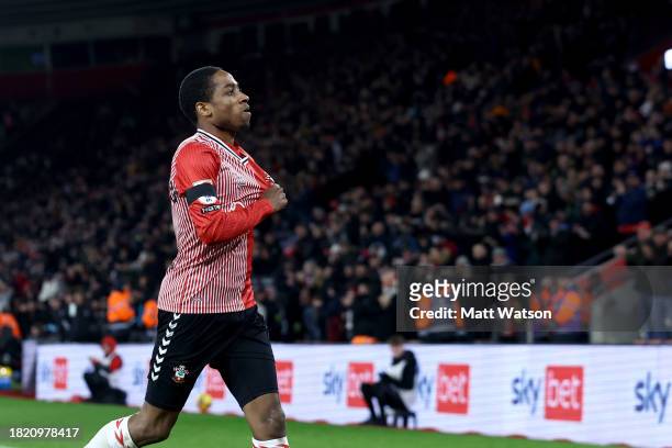 Kyle Walker-Peters of Southampton celebrates after scoring the first goal of the game during the Sky Bet Championship match between Southampton FC...