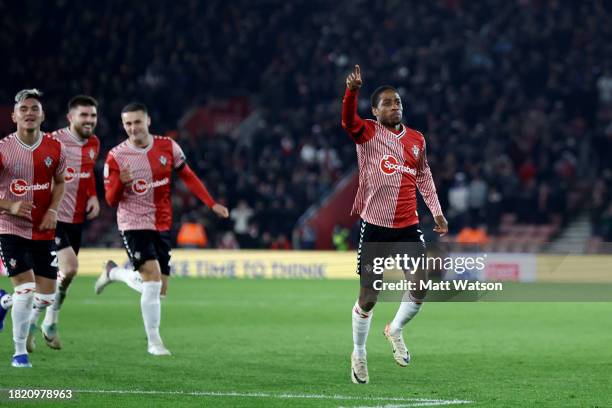 Kyle Walker-Peters of Southampton celebrates after scoring the first goal of the game during the Sky Bet Championship match between Southampton FC...