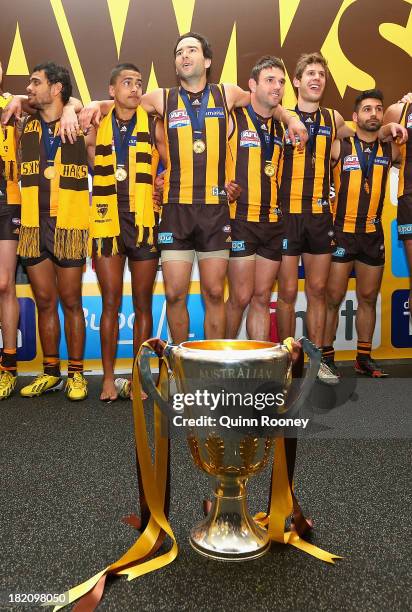 The Hawks sing the song in the rooms after winning the 2013 AFL Grand Final match between the Hawthorn Hawks and the Fremantle Dockers at Melbourne...