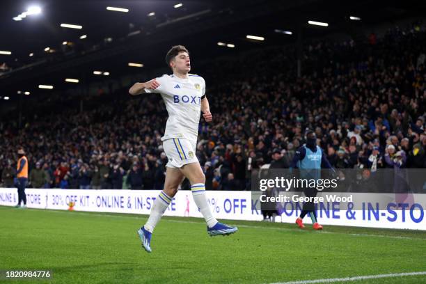 Daniel James of Leeds United celebrates after scoring the team's third goal during the Sky Bet Championship match between Leeds United and Swansea...