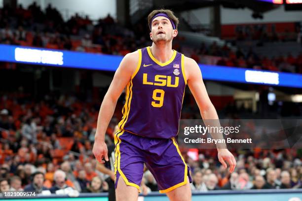 Will Baker of the LSU Tigers looks on during the second half against the Syracuse Orange at JMA Wireless Dome on November 28, 2023 in Syracuse, New...