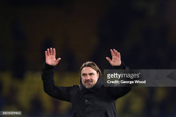 Daniel Farke, Manager of Leeds United, celebrates victory followingthe Sky Bet Championship match between Leeds United and Swansea City at Elland...