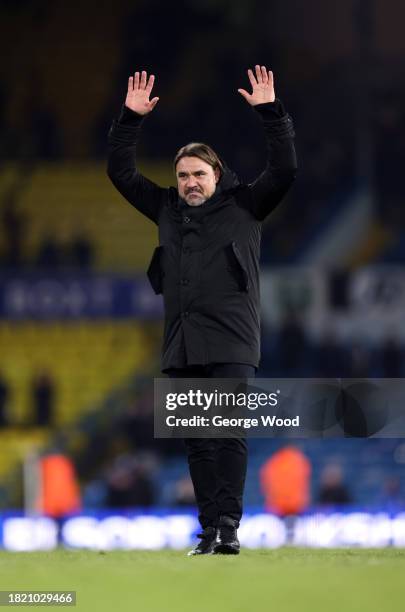 Daniel Farke, Manager of Leeds United, celebrates victory followingthe Sky Bet Championship match between Leeds United and Swansea City at Elland...