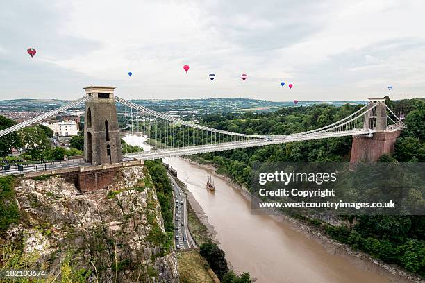 bristol balloon festival 2013 - clifton suspension bridge stock pictures, royalty-free photos & images