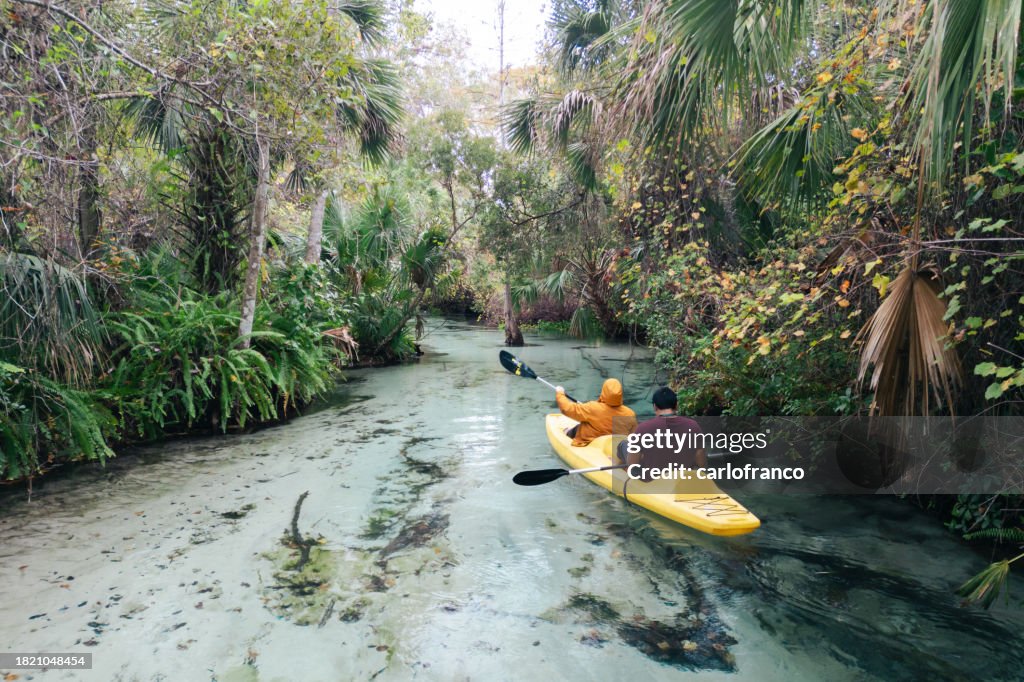 Couple Kayaking Florida Springs - Freshwater River - Wide Angle