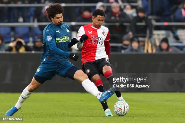 Marcos Lopez of Feyenoord battles for the ball with Andre Ramalho of PSV during the Dutch Eredivisie match between Feyenoord and PSV at Stadion...