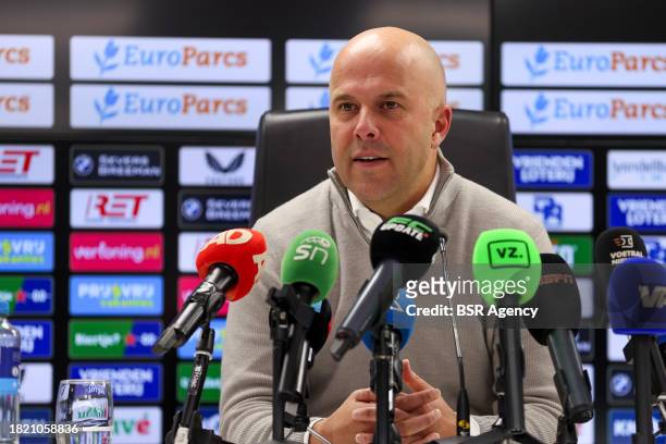 Headcoach Arne Slot of Feyenoord during the press conference during the Dutch Eredivisie match between Feyenoord and PSV at Stadion Feijenoord on...