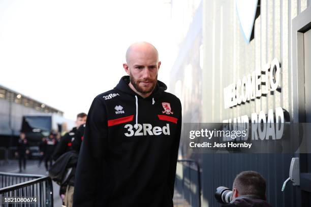 Matt Clarke of Middlesbrough arrives at the stadium prior to the Sky Bet Championship match between Leeds United and Middlesbrough at Elland Road on...