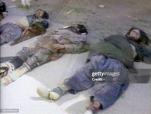 Grab released by WTN 03 March of images shot by Algerian state-owned television showing the bodies of Islamic militants lying on the ground after an...