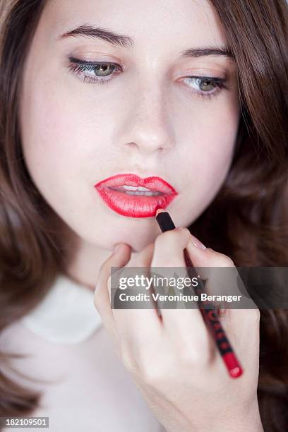 lipstick step by sep - lip liner stock pictures, royalty-free photos & images