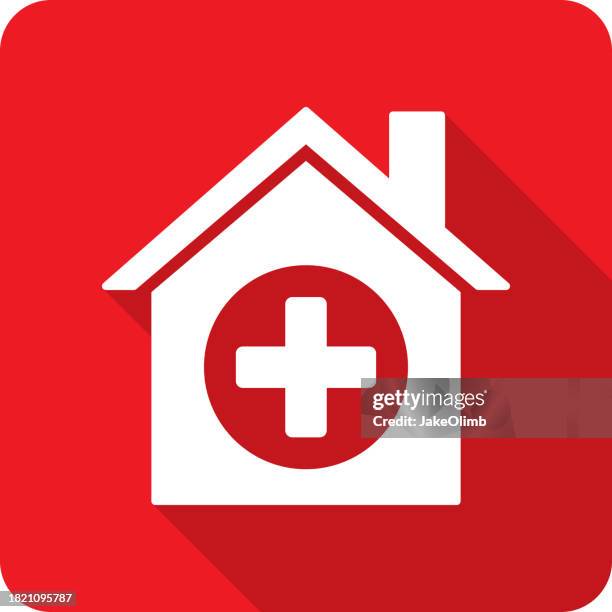 ilustraciones, imágenes clip art, dibujos animados e iconos de stock de silueta del icono de la cruz médica de la casa - urgencias-hospital