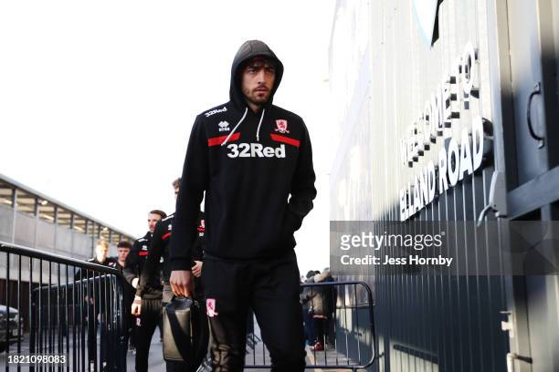 Matt Crooks of Middlesbrough arrives at the stadium prior to the Sky Bet Championship match between Leeds United and Middlesbrough at Elland Road on...
