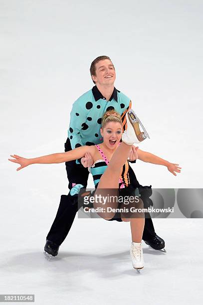 Danielle Obrien and Gregory Merriman of Australia compete in the Ice Dance Free Dance competition during day three of the ISU Nebelhorn Trophy at...