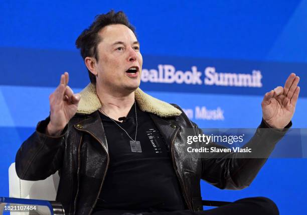 Elon Musk speaks onstage during The New York Times Dealbook Summit 2023 at Jazz at Lincoln Center on November 29, 2023 in New York City.