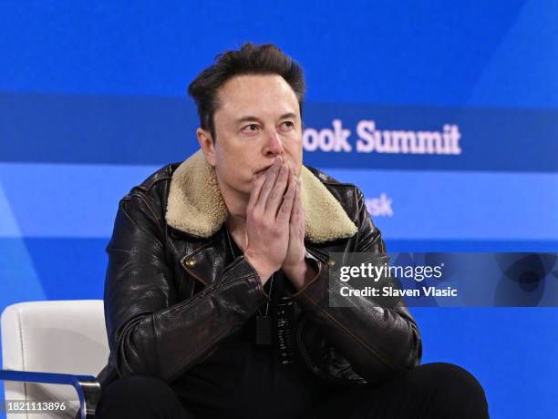 Elon Musk speaks onstage during The New York Times Dealbook Summit 2023 at Jazz at Lincoln Center on November 29, 2023 in New York City.