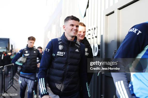 Sam Byram of Leeds United arrives at the stadium prior to the Sky Bet Championship match between Leeds United and Middlesbrough at Elland Road on...