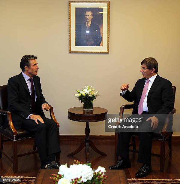 Turkish Foreign Minister Ahmet Davutoglu meets with NATO Secretary General Anders Fogh Rasmussen on the sidelines of the 68th session of the United...
