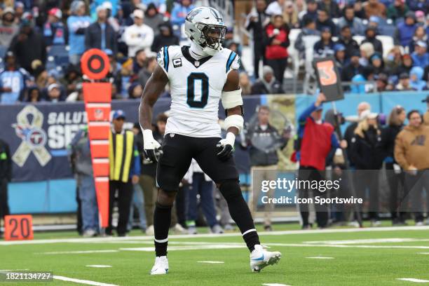 Carolina Panthers linebacker Brian Burns during a game between the Tennessee Titans and Carolina Panthers, November 26, 2023 at Nissan Stadium in...