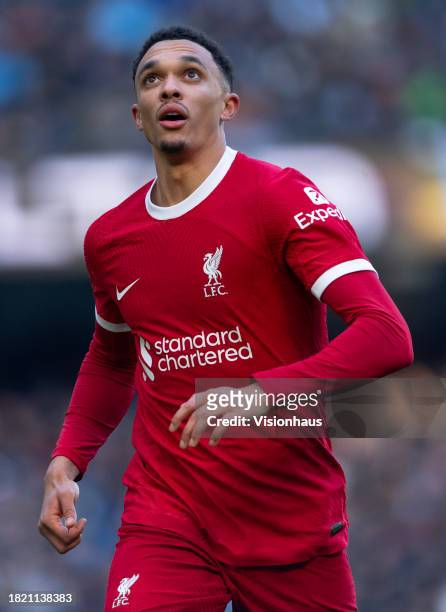 Trent Alexander-Arnold of Liverpool in action during the Premier League match between Manchester City and Liverpool FC at Etihad Stadium on November...