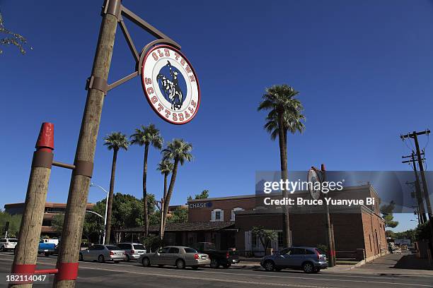 road sign of old town of scottsdale - old town scottsdale stock pictures, royalty-free photos & images