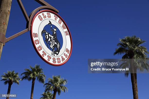 road sign of old town of scottsdale - scottsdale stock pictures, royalty-free photos & images