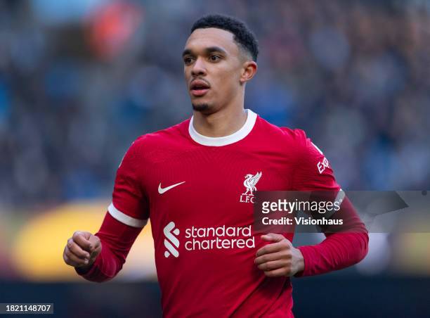 Trent Alexander-Arnold of Liverpool in action during the Premier League match between Manchester City and Liverpool FC at Etihad Stadium on November...