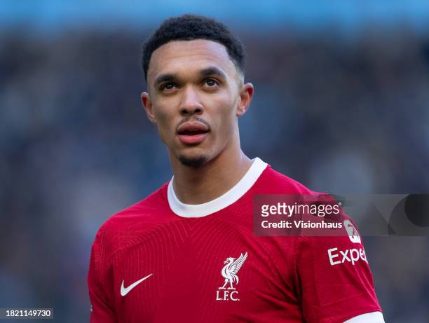 Trent Alexander-Arnold of Liverpool during the Premier League match between Manchester City and Liverpool FC at Etihad Stadium on November 25, 2023...