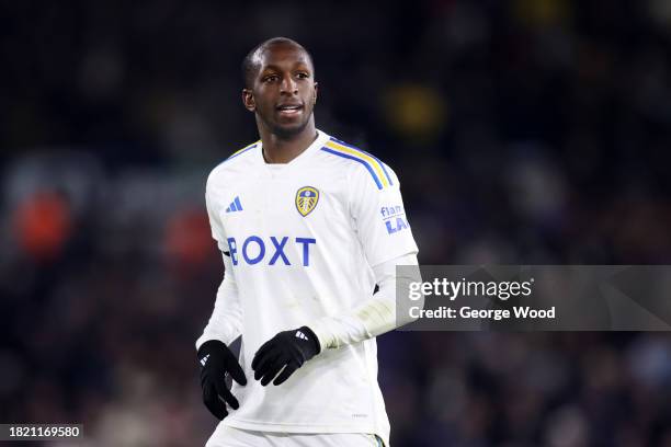 Glen Kamara of Leeds United looks on during the Sky Bet Championship match between Leeds United and Swansea City at Elland Road on November 29, 2023...