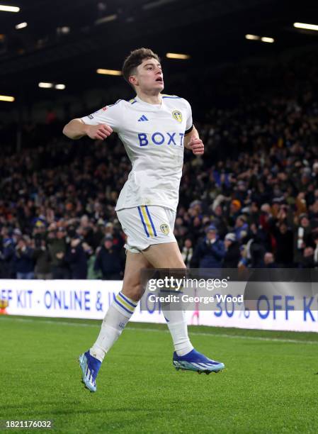 Daniel James of Leeds United celebrates after scoring the team's third goal during the Sky Bet Championship match between Leeds United and Swansea...