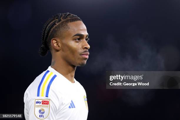 Crysencio Summerville of Leeds United looks on during the Sky Bet Championship match between Leeds United and Swansea City at Elland Road on November...