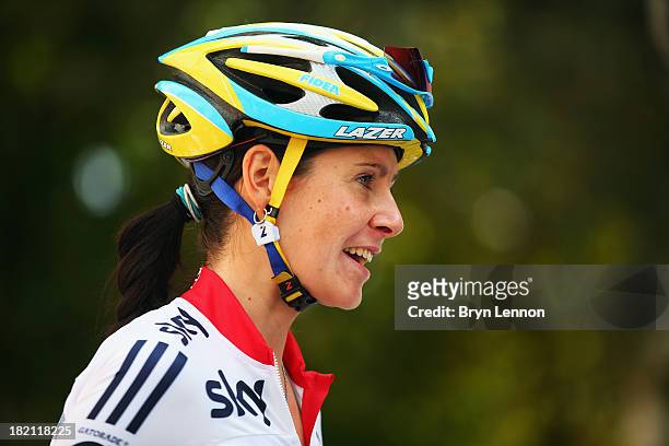 Nikki Harris of Great Britain looks on ahead of the Elite Women's Road Race on September 28, 2013 in Florence, Italy.