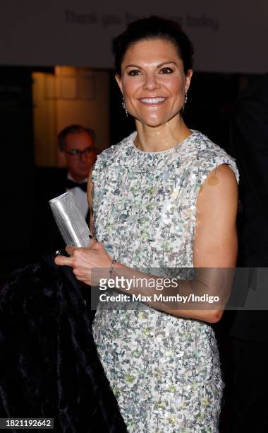 Crown Princess Victoria of Sweden attends a gala dinner hosted by Business Sweden focusing on sustainability, innovation and security for British and...