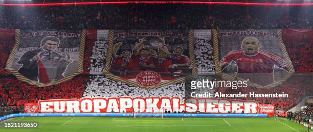 General view as Bayern Munich fans display a tifo prior to the UEFA Champions League match between FC Bayern München and F.C. Copenhagen at Allianz...