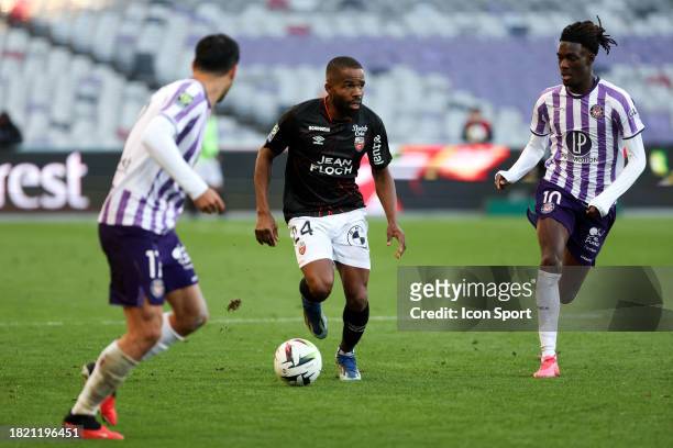 Gedeon KALULU - 10 Ibrahim CISSOKO during the Ligue 1 Uber Eats match between Toulouse Football Club and Football Club de Lorient at Stadium de...