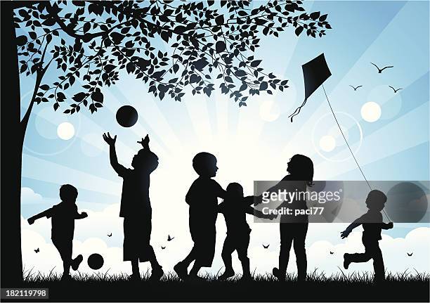 children playing in the park - child stock illustrations