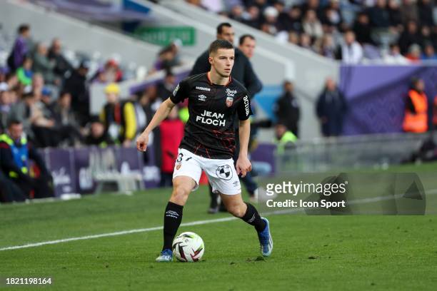 Theo LE BRIS during the Ligue 1 Uber Eats match between Toulouse Football Club and Football Club de Lorient at Stadium de Toulouse on December 3,...