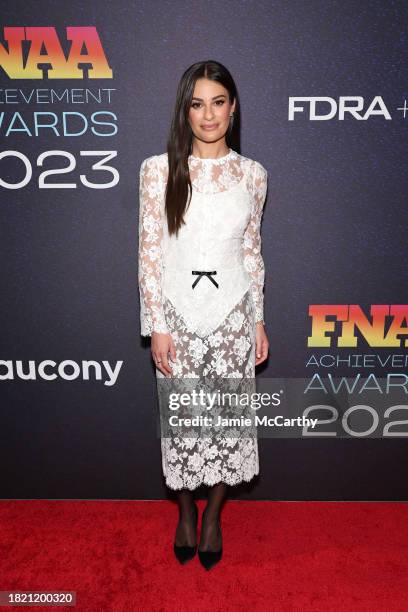 Lea Michele attends the 2023 Footwear News Achievement Awards at Cipriani South Street on November 29, 2023 in New York City.