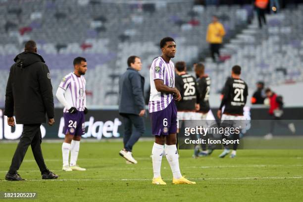 Logan COSTA during the Ligue 1 Uber Eats match between Toulouse Football Club and Football Club de Lorient at Stadium de Toulouse on December 3, 2023...