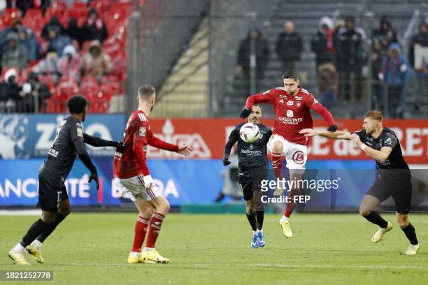 Jonas MARTIN - 05 Maximiliano CAUFRIEZ during the Ligue 1 Uber Eats match between Stade Brestois 29 and Clermont Foot 63 at Stade Francis Le Ble on...