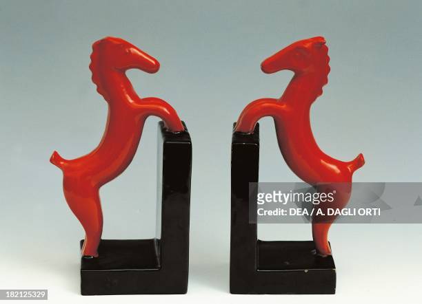 Bookends in the shape of rampant horses, CIMA manufacture , Perugia, Italy, 20th century.