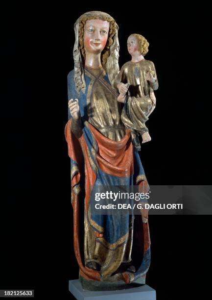 Virgin with Child polychrome wood sculpture from Castel Badia, Trentino-Alto Adige, Italy, 14th century. Bressanone, Museo Diocesano