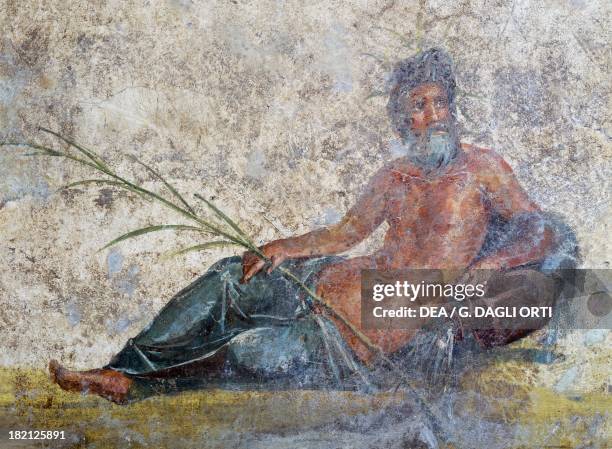 River god, fresco from Pompeii, Campania, Italy. Roman Civilisation, 1st century BC. Paris, Musée Du Louvre