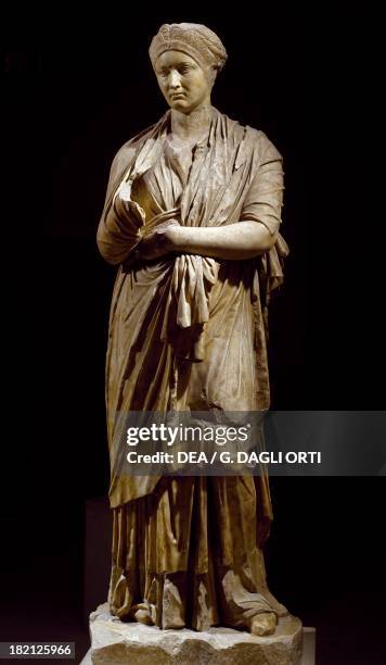 Statue of Empress Sabina, wife of Hadrian wearing a female tunic. Roman Civilisation, 2nd century. Vaison-La-Romaine, Musée Theo Desplan