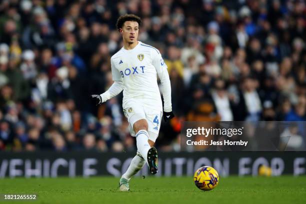 Ethan Ampadu of Leeds United passes the ball during the Sky Bet Championship match between Leeds United and Middlesbrough at Elland Road on December...