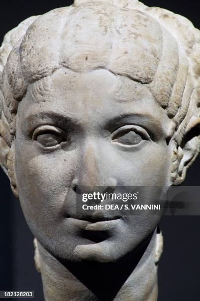 Woman's head in travertine, possibly Cleopatra VII. Roman Civilisation, 50-40 BC. London, British Museum