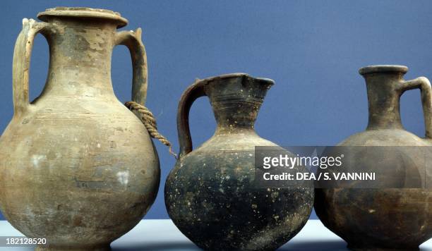 Terracotta vases from Tomb No 26, Valley of the Golden Mummies, Bahariya Oasis, Giza, Egypt. Egyptian Civilisation, 1st century AD.