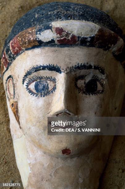Terracotta funerary mask, Valley of the Golden Mummies, Bahariya Oasis, Giza, Egypt. Egyptian Civilisation, 1st century AD.