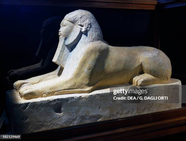 Sphinx of Queen Hatshepsut, limestone statue, from Deir el-Bahri. Egyptian Civilisation, New Kingdom, Dynasty XXI. Cairo, Egyptian Museum