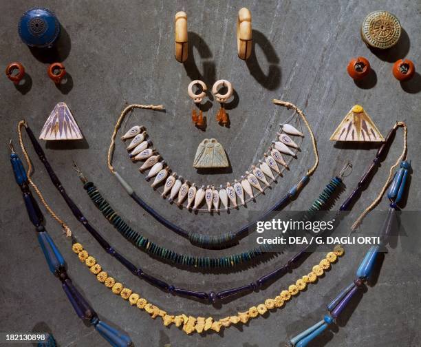 Jewellery with precious stones, turquoise, carnelian and lapis lazuli. Egyptian civilisation, Middle Kingdom. Paris, Musée Du Louvre